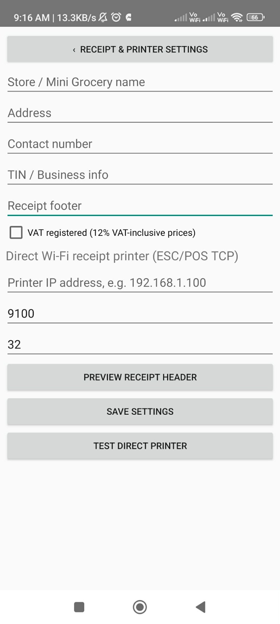 Receipt & printer settings sa Z You POS